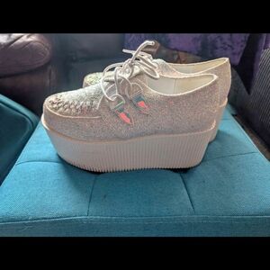 Glittery Platform Lace-Up Shoes for Women